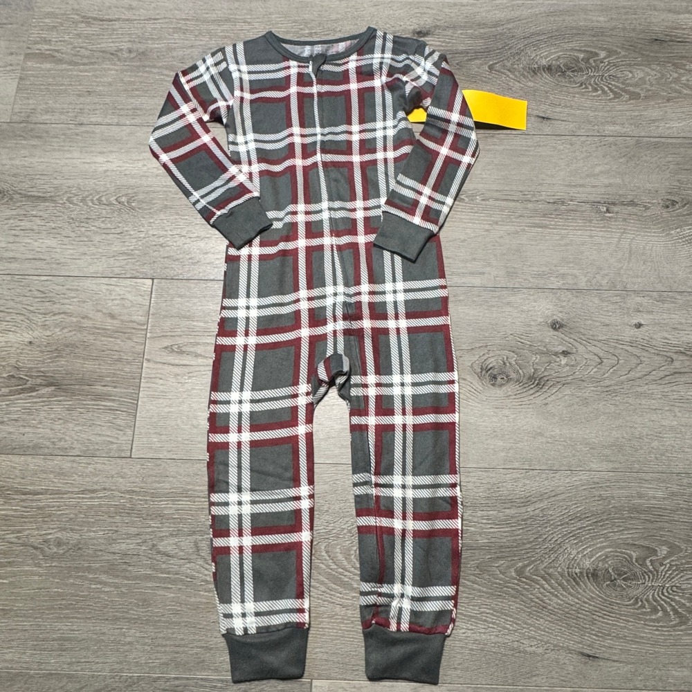 NWT Modern Moments by Gerber Toddler 3T Plaid One Piece Pajama Gray